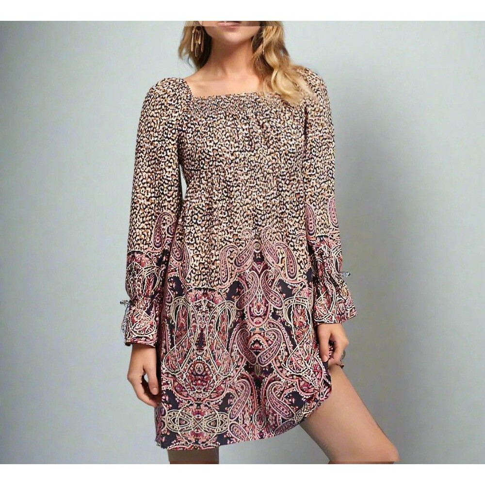 Maeve Anthropologie Dress M Smocked Boho Long Sleeve Flowy Peasant Cottagecore